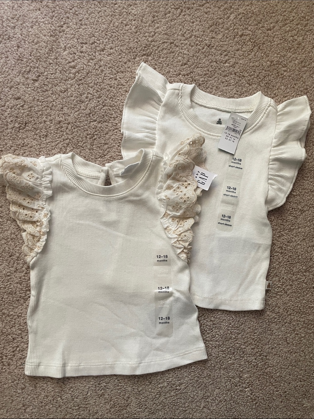 GAP Cream Ruffle Sleeve Knit Tee for Kids